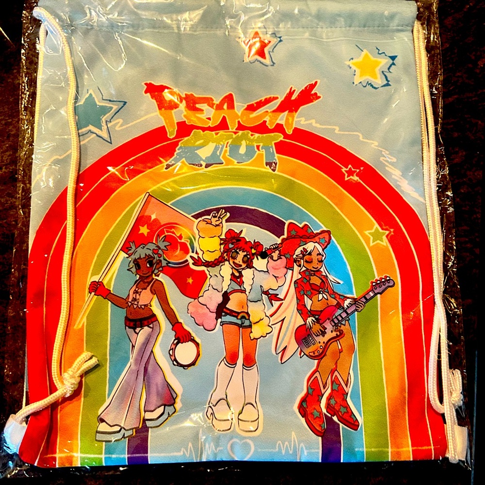 Pop Mart Peach Riot Pride  rainbow drawstring backpack
